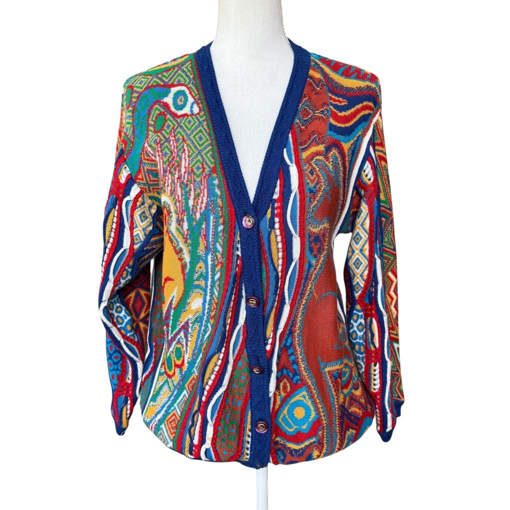Sydneyscope Artwear Vintage 3D Knit Cardigan Australia Coogi Style Small